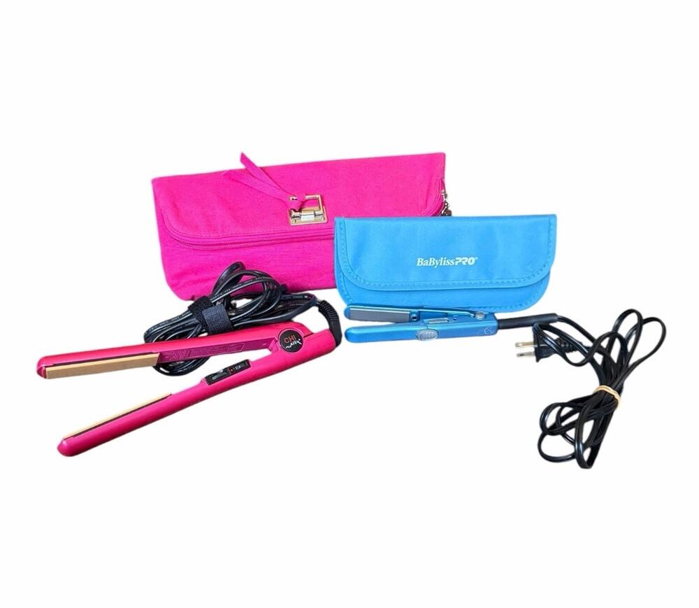 CHI Expert Pink Flat Iron Babyliss Pro Mini Flat Iron Bundle Tested Working